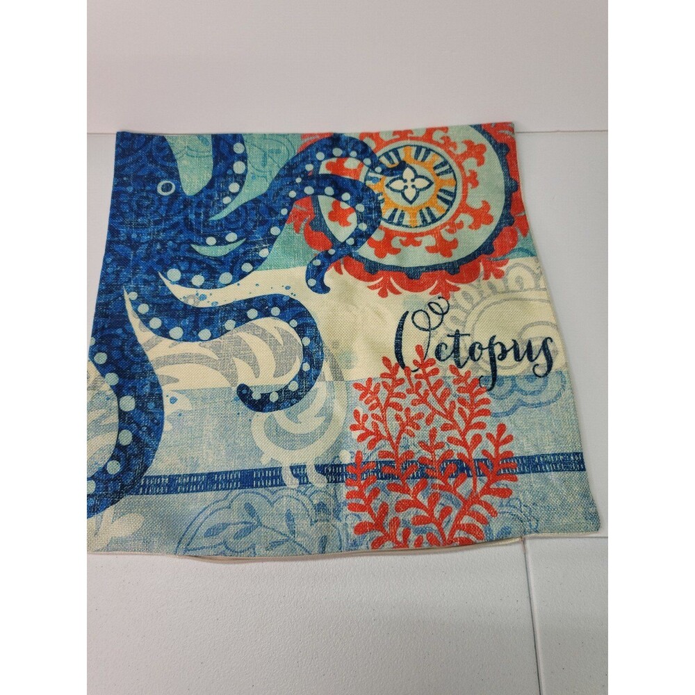 Octopus And Crab 15" x 15" Accent Pillow Cover.